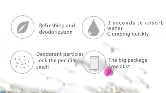 Producto de limpieza para mascotas, inodoro para gatos aglomerante perfumado, arena de bentonita